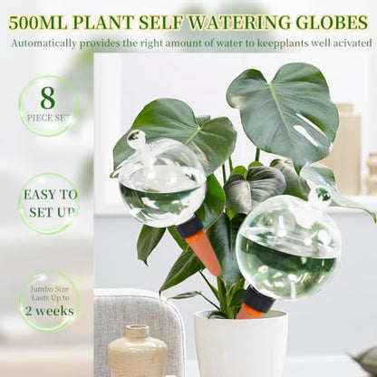 8pcs Plant Self Watering Globes with Covers, Plastic Water Bulbs Top Fill, Plant Watering Devices System Slow Release Terracotta, Water Spikes Stakes for Indoor - size: 8pack