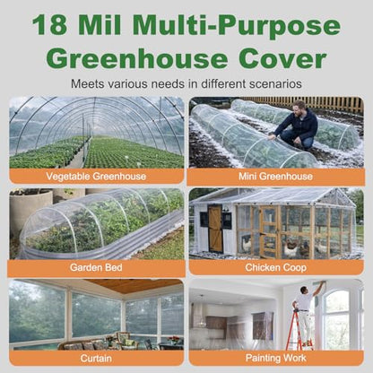 6 Mil Greenhouse Plastic Sheeting, 17x25 FT Clear Greenhouse Cover - size: 17FTx25FT