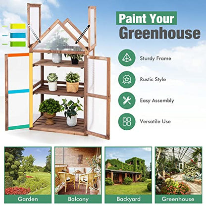 GRAFFY Wooden Cold Frame Greenhouse with 3 Removable Shelves for Outdoor