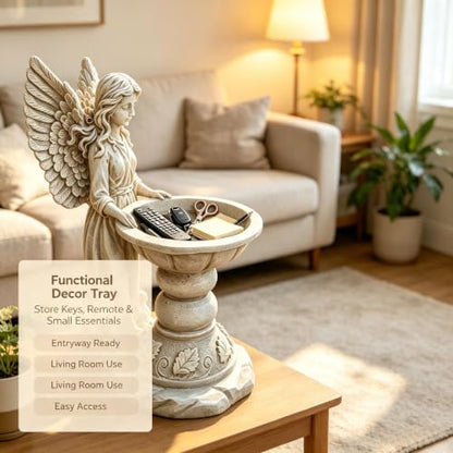 15.35" Angel Bird Bath Statue, Resin Garden Sculpture - color: Angel Bird Bath
