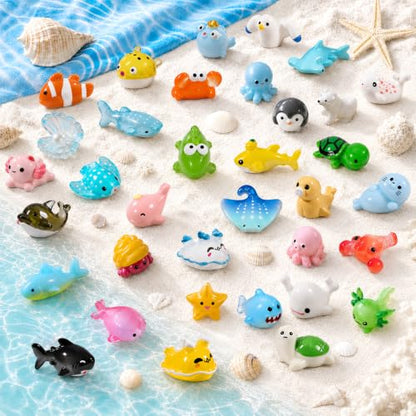 60pcs Mini Sea Animals Tiny Resin Animal Figurines Aquarium Ornaments Decor