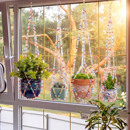 Suncalla 4 Pack Crystal Macrame Plant Hanger, Crystal Beaded Plant Hanger