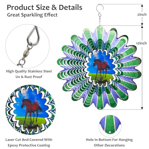Animated Horse Wind Spinner- 3D Hanging Wind Sculptures & Catcher - color: Animated Horse