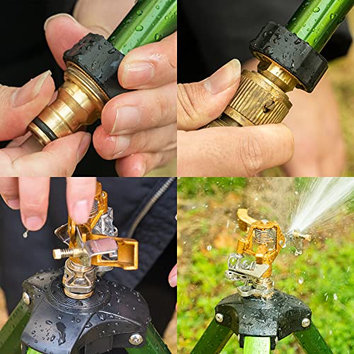 Hourleey Impact Sprinkler on Tripod Base, Heavy Duty Brass Sprinklers for Yard Lawn Garden, 0-360 Degree Large Area Coverage, 3/4 Inch Connector Extension Legs Flip Locks with Brass Sprinkler Head - size: 1 Pack