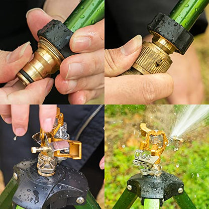 Hourleey Impact Sprinkler on Tripod Base, Heavy Duty Brass Sprinklers for Yard Lawn Garden, 0-360 Degree Large Area Coverage, 3/4 Inch Connector Extension Legs Flip Locks with Brass Sprinkler Head - size: 1 Pack