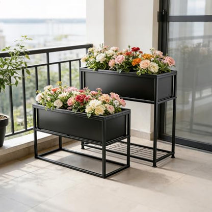 Raised Garden Bed Elevated Planter Box with Legs Black 1 Set - size: Two-piece set