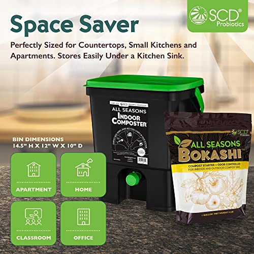 All Seasons Indoor Compost Kit, 4.4 Gal Black Organko Bin Plus 2 lb Bokashi - color: Black/Green