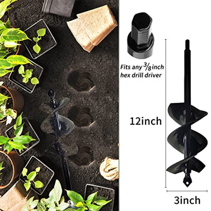TCBWFY Garden Auger Spiral Drill Bit for Planting 3x12inch,Solid Core Shaft Auger for Bulb Planting Bedding Plants,Hole Digger for 3/8"Hex Drive Drill - size: 3"x12"