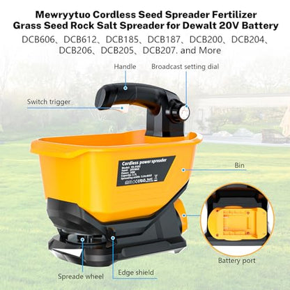 Seed Spreader Fertilizer Grass Seed Spreader Cordless Compatible with Dewalt 20V Battery, Salt Spreader for Snow 3.7L Handheld, All-Season Use [ Battery Not Included ]