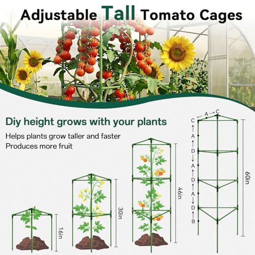 Halatool 3 Pack 60 Inch Adjustable Tomato Cages for Graden