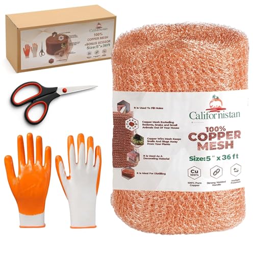 Copper Mesh Rodent Control Roll, 5 in x 36 ft, with Scissors and Gloves - size: 5in x 36ft