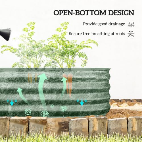 Outsunny 8' x 2' x 1' Galvanized Raised Garden Bed Kit, Green - color: Green, size: 8' x 2' x 1'