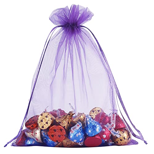 HRX Package 100pcs Mesh Organza Bags 6x9 in for Gift Giving, Large (Purple) - color: purple