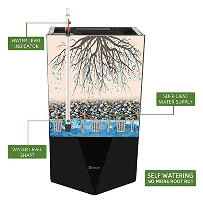 Dexceder 20 Inches Self Watering Tall Planter (Black) - color: Black, size: 20