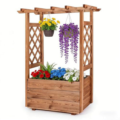 Happygrill Raised Garden Bed with Trellis & Hanging Roof - size: 31” x 16” x 41”