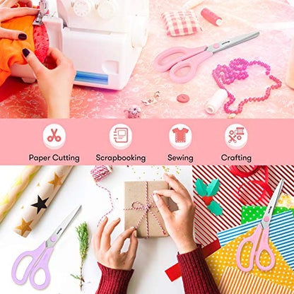 iBayam 8.5" Scissors All Purpose, 2.5mm Sharp Blade, 3 Cute School Office - color: Pastel Pink, Soft Purple, Macaron Blue, size: 3-Pack