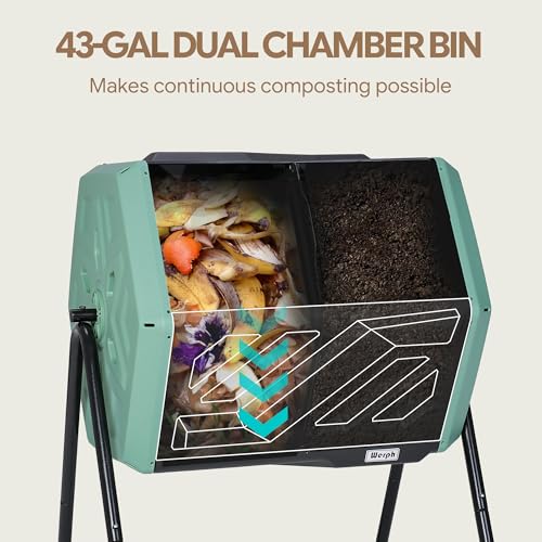 Werph 43 Gallon Outdoor Rotating Compost Bin, Dual Chamber, Green & Black - color: Green & Black
