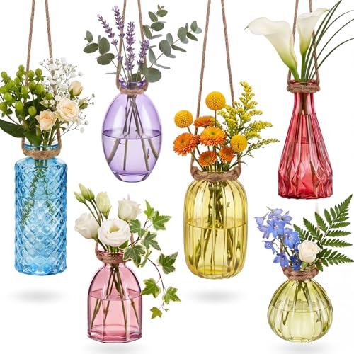 6 Pcs Stained Glass Hanging Propagation Vases, Bright - color: Saturation Colorful Series