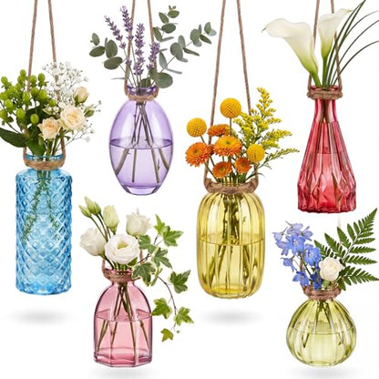 6 Pcs Stained Glass Hanging Propagation Vases, Bright - color: Saturation Colorful Series