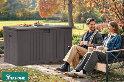 YITAHOME 220 Gallon Double-Wall Deck Box with Divider & Side Handles - color: Brown, size: 220 Gallon