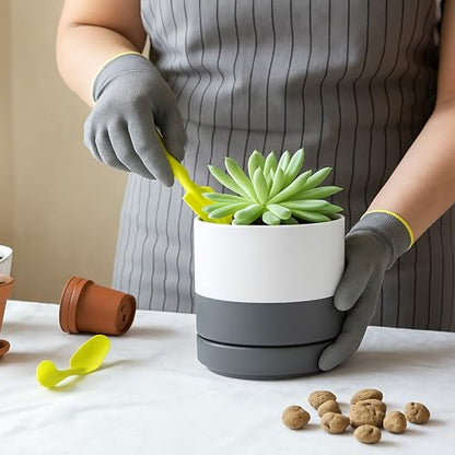 D'vine Dev 2-Pack Ceramic Pots with Saucers, White/Grey, 4/6 in, 94-G-S-6 - color: White/Speckled Grey, size: Small