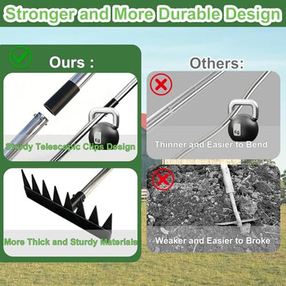 Weed Puller Tool Stainless Steel 8 Tines Manual Weeder Tool with Adjustable Length Handle, Weeder Rakes for for Yard, Patio, Lawn and Garden - size: 8 TINES
