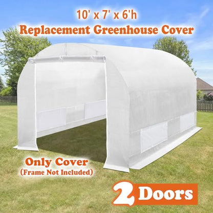 Greenhouse Replacement White Cover for Arch Frame 10 X 7 X 6' Only Top Tarp - size: 10' x 7' x 6'