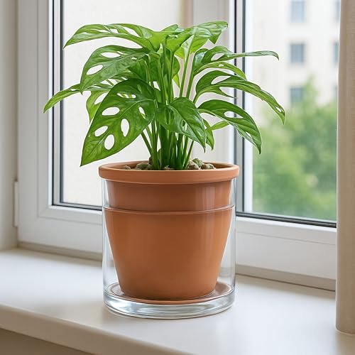 D'vine Dev Self Watering Terracotta Planter Pot, 6 in, 2-Pack, 37-Y-B-1 - color: Terracotta, size: 6 Inch