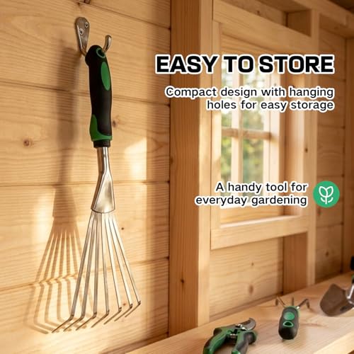 Small Leaf Rake Gardening,Mini Hand Rake Clean Flower Beds Fallen Leaves - color: Silver