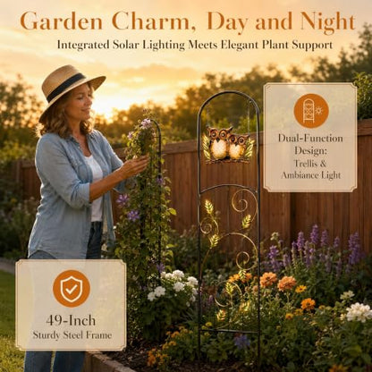 Solar Owl Garden Trellis Metal Climbing Plant Stake - color: Owl