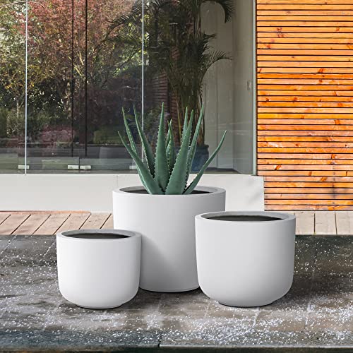 Kante Set of 3 White Concrete Capsule Planters 13.1" 11" 9" Dia - color: White, size: 13.1"Dia, 11.0"Dia, 9.0"Dia (Set of 3)