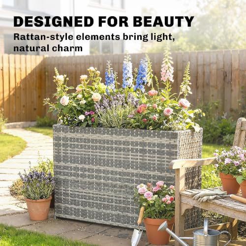 Outsunny Tall Rectangular Planter with Removable Liner PE Wicker Gray - color: Gray