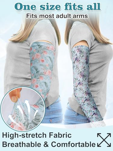 PAMASE Arm Sleeves Gardening Gifts for Women - Outdoor UV Protection Cover for Plant Lover Running Biking Driving - color: Light Blue Flower