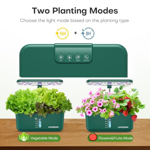 Ahopegarden Hydroponics Growing System: 10 Pods Indoor Herb Garden with LED - color: Green