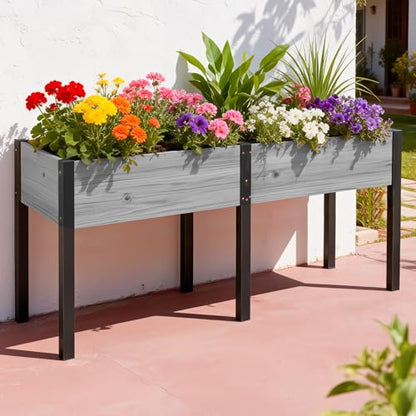 SUNYRISY Dual Wooden Raised Garden Bed Outdoor with Metal Legs