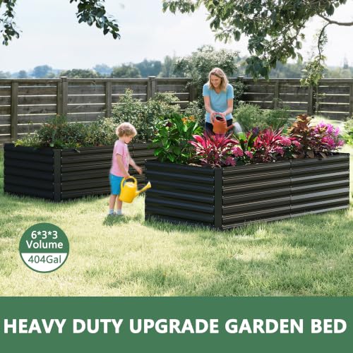 FOOWIN 6x3x3ft Raised Garden Bed Outdoor, Galvanized Steel Garden Beds - color: Black, size: 6x3x3 FT-2PC