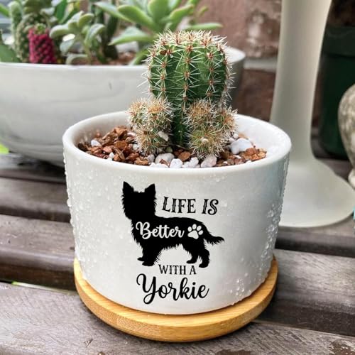 Yorkie Ceramic Pots for Dog Lover,Flower Pots for Indoor Plants