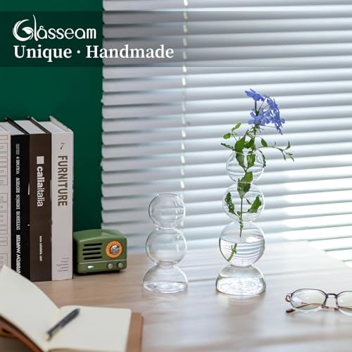 Glasseam Glass Bubble Vase, Clear Ball Bud Vases for Single Stem Flowers - color: Clear, size: Single Vase (3 Balls)