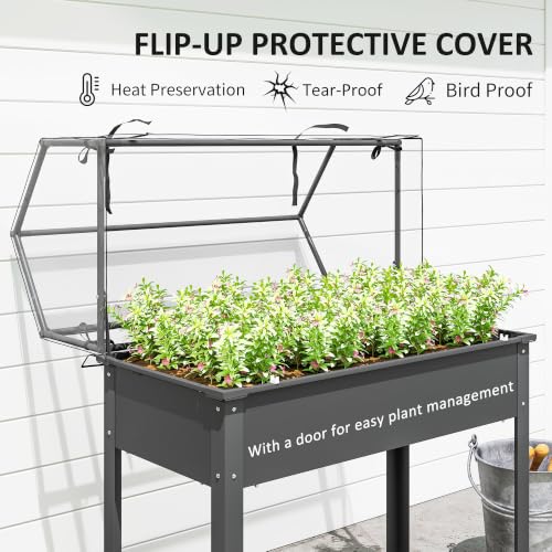 Outsunny Raised Garden Bed with Flip-Up Cover, 39.4"x18.9"x48.8", Dark Gray - color: Dark Gray