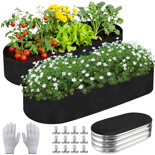 2 Sets 4x2x 1 ft Raised Garden Bed Liner Bag,Plants Grow Bed Fabric Liners - color: Oval
