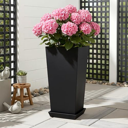 24" Tall Black Planters Outdoor Set of 2 - color: Black