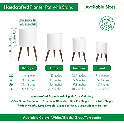 D'vine Dev 8 Inch Planter Pot with Wood Stand, White, 88-O-A-1 - color: Matte White, size: Small