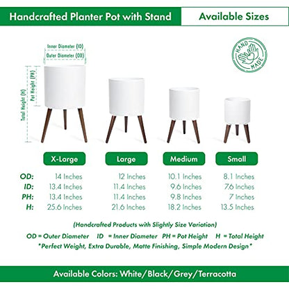 D'vine Dev 8 Inch Planter Pot with Wood Stand, White, 88-O-A-1 - color: Matte White, size: Small