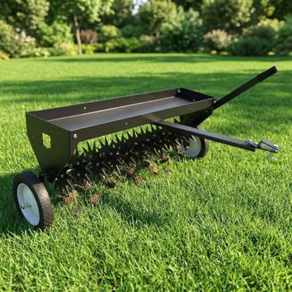 Garvee 40" Tow-Behind Lawn Aerator – Heavy-Duty Core Aeration Tool with Universal Hitch, Adjustable Handle, Transport Wheels, Compatible with Tractors for Garden, Farm & Lawn Care