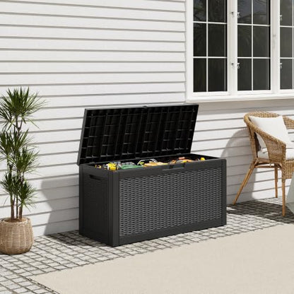 Outdoor Deck Storage Box,Waterproof,Black,72 Gallon - color: Striped Black, style: 72 Gallon
