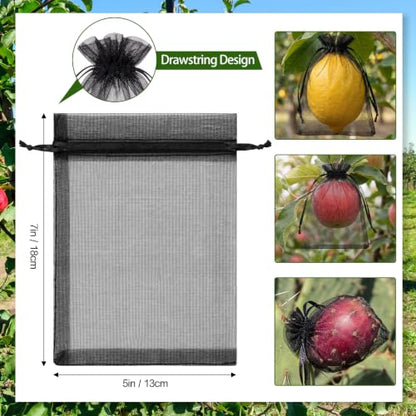 Sabary 100 Pcs Fruit Netting Bags Black, 5x7 Inch Mesh for Garden - color: Black