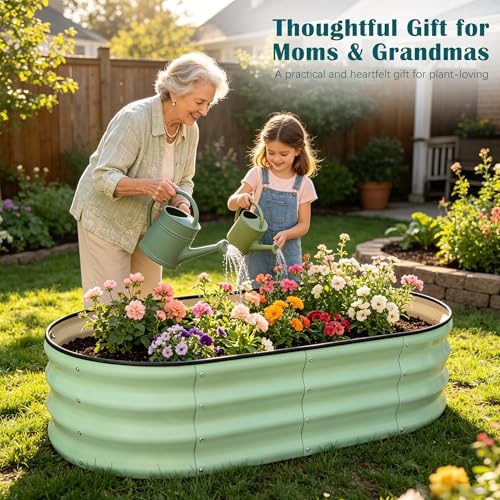 Metal Raised Garden Bed, 4 x 2 ft Oval Galvanized Planter Box - color: Green