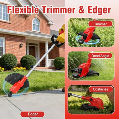 21V Weed Wacker Cordless, 12 Inch Weed Eater Battery Powered with 2 X 4.0Ah - color: Red