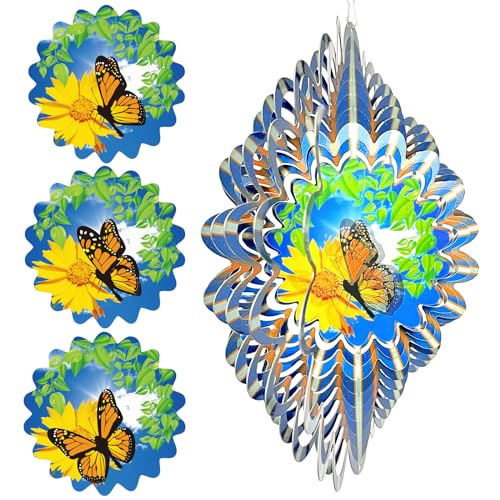 Animated Butterfly Wind Spinner - 12inch 3D Hanging Wind Sculpture - color: Animated Butterfly