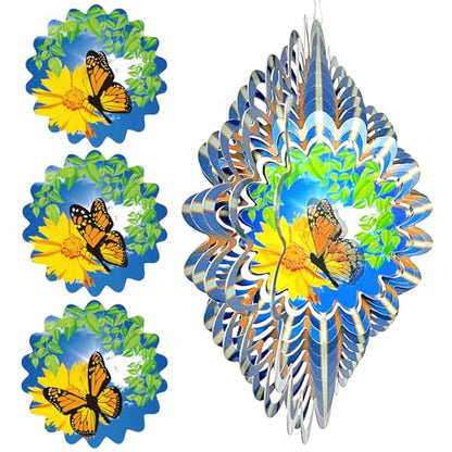 Animated Butterfly Wind Spinner - 12inch 3D Hanging Wind Sculpture - color: Animated Butterfly